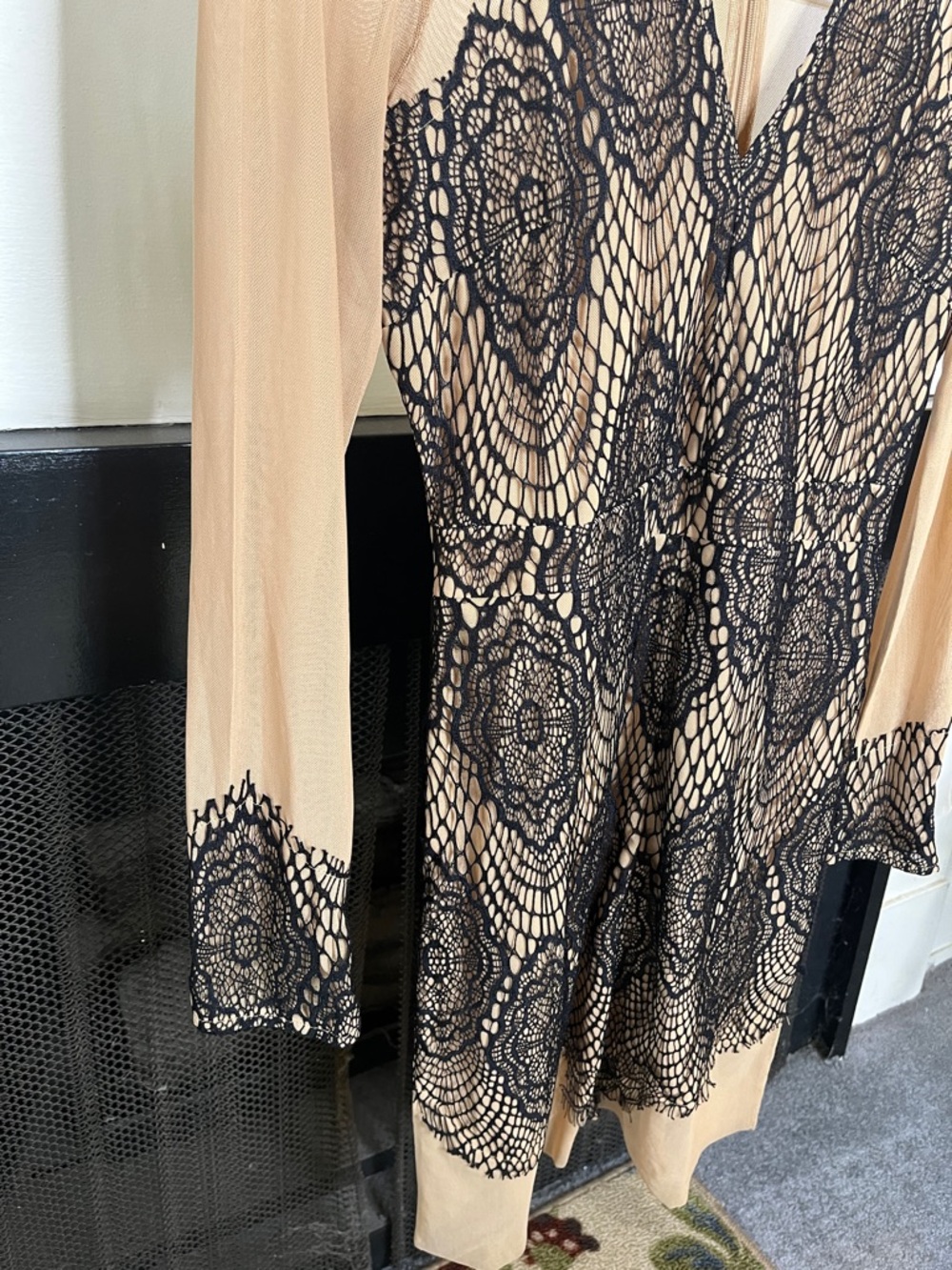 VENUS Nude Mesh Dress with Black Lace Medallions - Picture 5 of 5